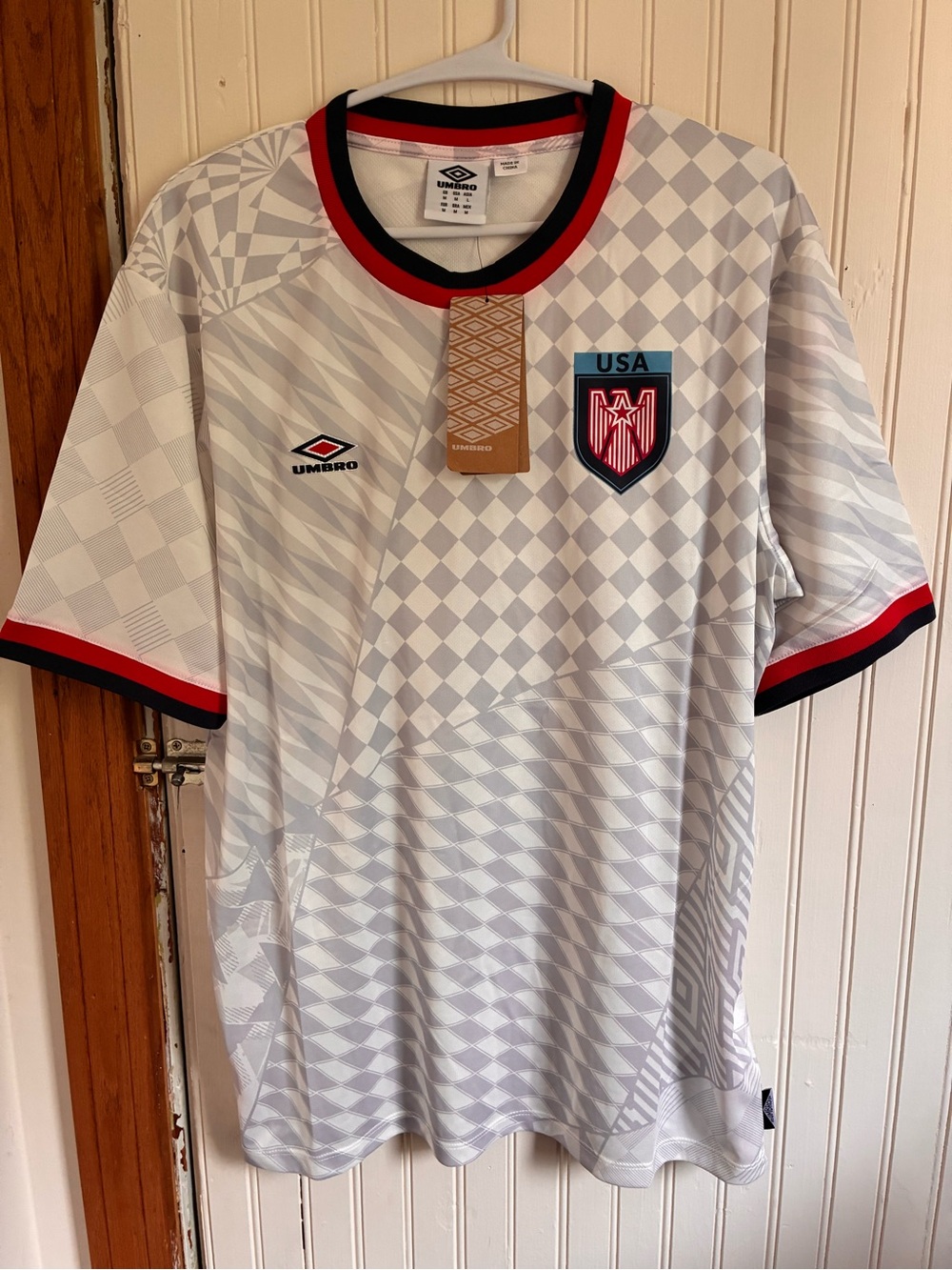 Umbro Men’s USA White Soccer Jersey with Red & Black Trim